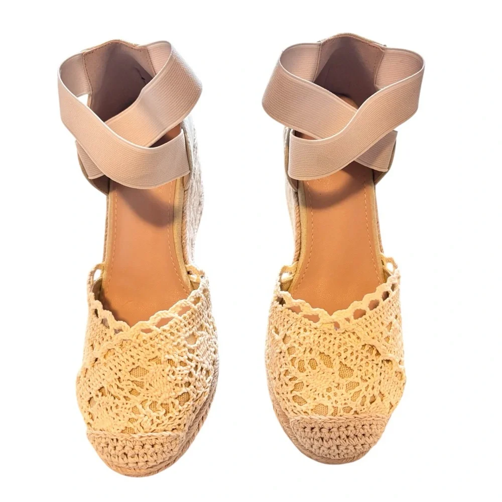 Espadrille Beige Wedge Sandals Boho Style Size US 6 or 36